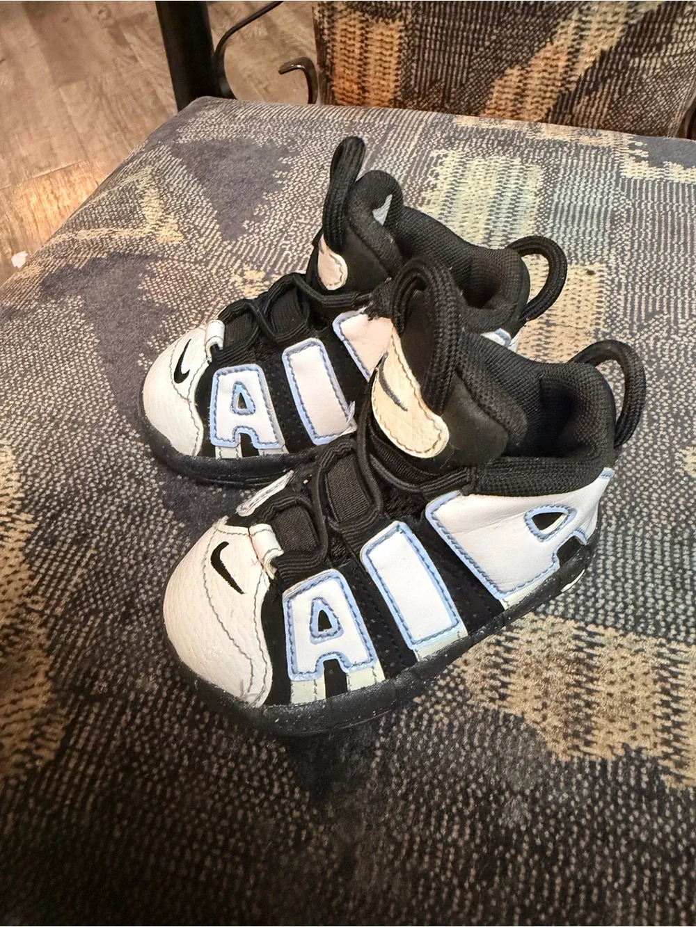 Nike Kids White & Black Athletic Sneakers with Light Blue Accents